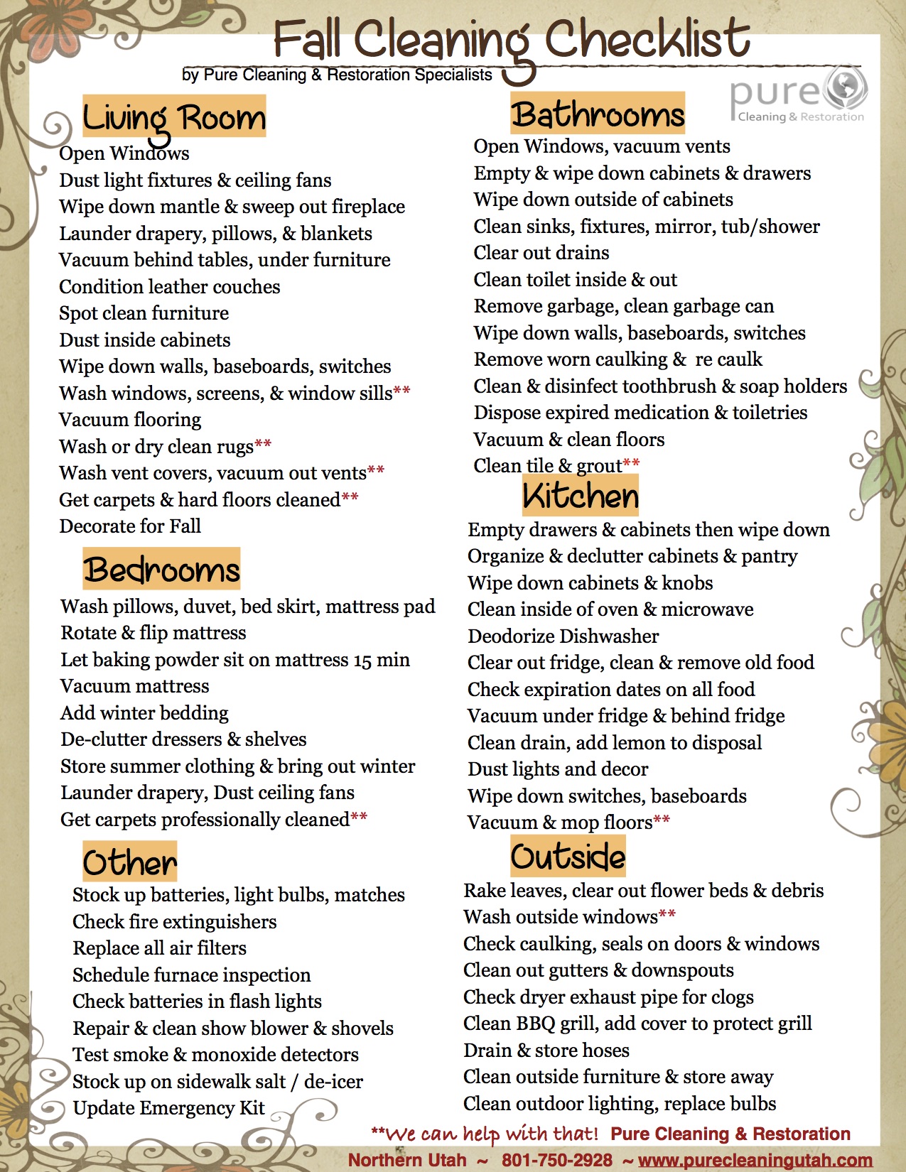 Fall Cleaning Checklist Utah